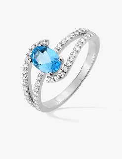 Bague fantaisie argent rhodié 925 ‰ et oxyde de zirconium bleu SO OR