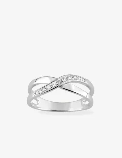 Bague fantaisie croisée argent rhodié 925 ‰ et oxyde de zirconium SO OR