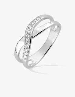 Bague fantaisie croisée argent rhodié 925 ‰ et oxyde de zirconium SO OR