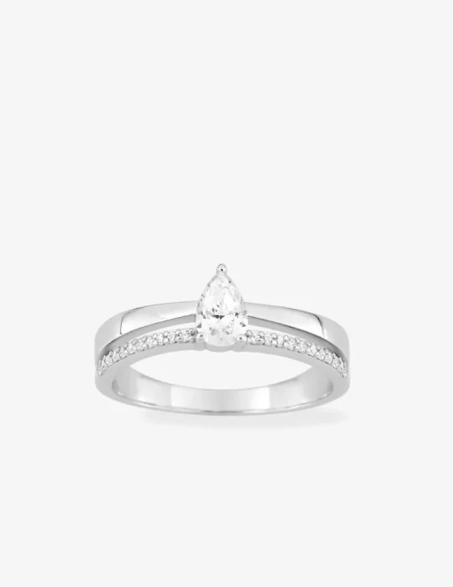 Bague fantaisie en argent 925 ‰ rhodié, oxyde de zirconium en amande SO OR