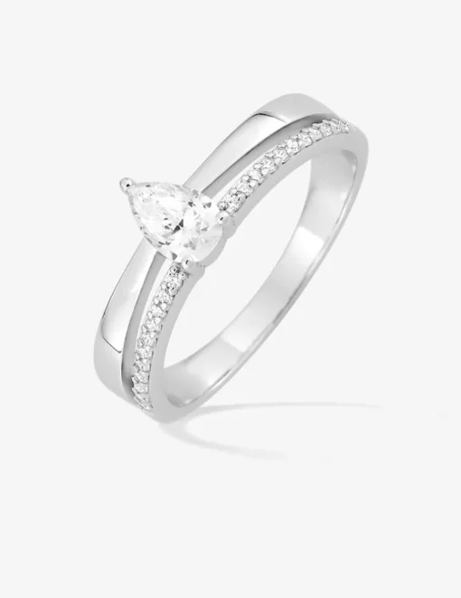 Bague fantaisie en argent 925 ‰ rhodié, oxyde de zirconium en amande SO OR