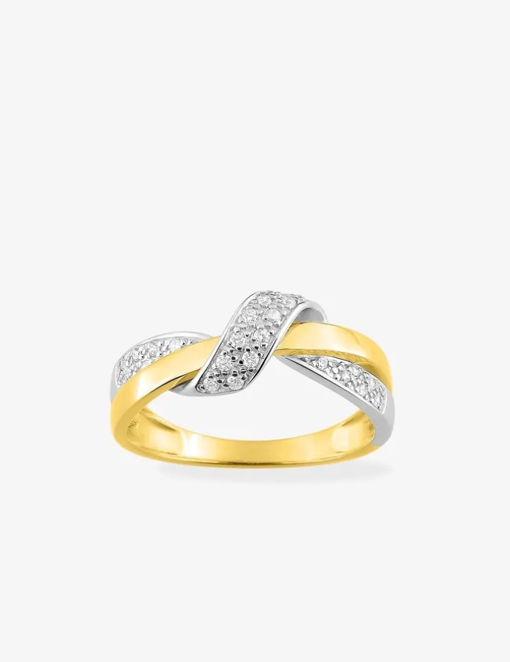 Bague fantaisie en or jaune 750 ‰, rhodium et oxyde de zirconium SO OR