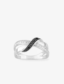 Bague fantaisie entrelacée argent rhodié 925 ‰ et oxyde de zirconium blanc et noir SO OR