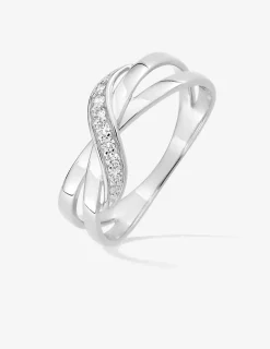 Bague fantaisie entrelacée argent rhodié 925 ‰ et oxyde de zirconium SO OR