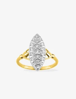 Bague fantaisie marquise bicolore or 375 ‰ oxyde de zirconium SO OR