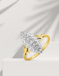 Bague fantaisie marquise bicolore or 375 ‰ oxyde de zirconium SO OR