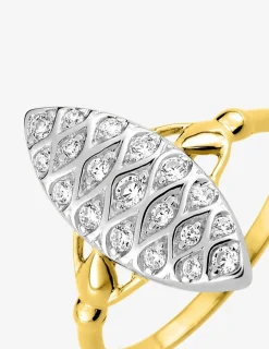 Bague fantaisie marquise bicolore or 375 ‰ oxyde de zirconium SO OR
