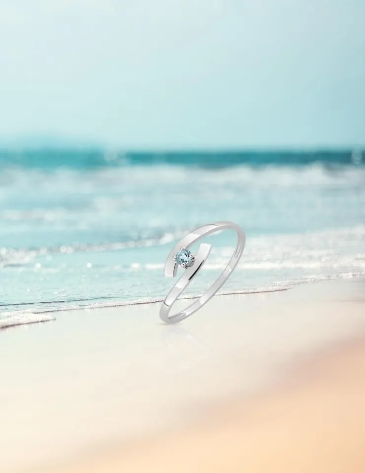 Bague fantaisie or blanc 375‰, topaze SO OR