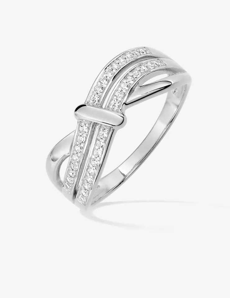 Bague fantaisie or blanc 375 ‰ oxyde de zirconium SO OR