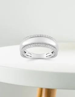 Bague fantaisie or blanc 375‰ et oxyde de zirconium SO OR