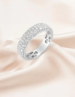 Bague fantaisie or blanc 375‰ et pavage oxyde de zirconium SO OR