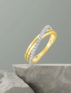 Bague fantaisie or jaune 375‰ rhodium et oxyde de zirconium SO OR