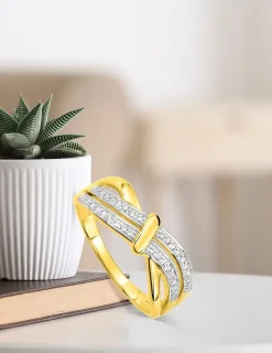 Bague fantaisie or jaune 375 ‰ oxyde de zirconium, rhodium SO OR