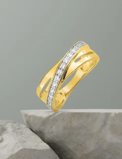 Bague fantaisie or jaune 375‰ rhodium et oxyde de zirconium SO OR