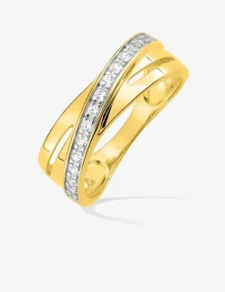 Bague fantaisie or jaune 375‰ rhodium et oxyde de zirconium SO OR