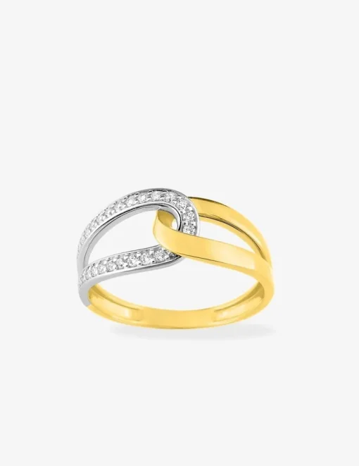 Bague fantaisie or jaune 375‰ rhodium et oxyde de zirconium SO OR
