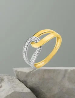 Bague fantaisie or jaune 375‰ rhodium et oxyde de zirconium SO OR
