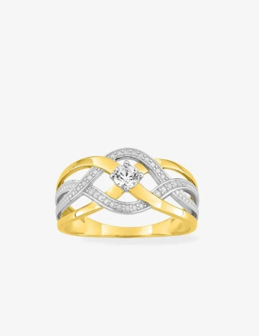 Bague fantaisie or jaune 375‰ rhodium et oxyde de zirconium SO OR