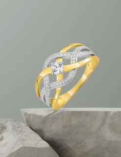 Bague fantaisie or jaune 375‰ rhodium et oxyde de zirconium SO OR