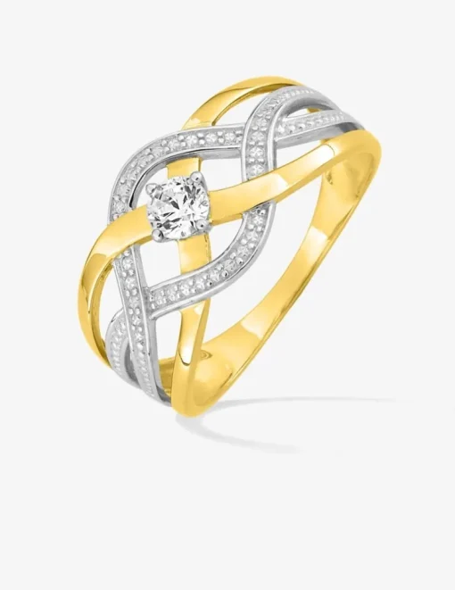 Bague fantaisie or jaune 375‰ rhodium et oxyde de zirconium SO OR