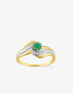 Bague fantaisie or jaune 375‰, rhodium, émeraude et oxydes de zirconium SO OR