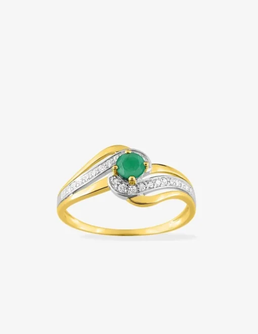 Bague fantaisie or jaune 375‰, rhodium, émeraude et oxydes de zirconium SO OR