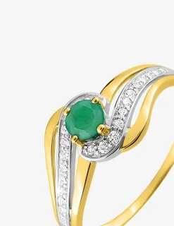 Bague fantaisie or jaune 375‰, rhodium, émeraude et oxydes de zirconium SO OR