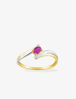 Bague fantaisie or jaune 750 ‰, rhodium et rubis SO OR