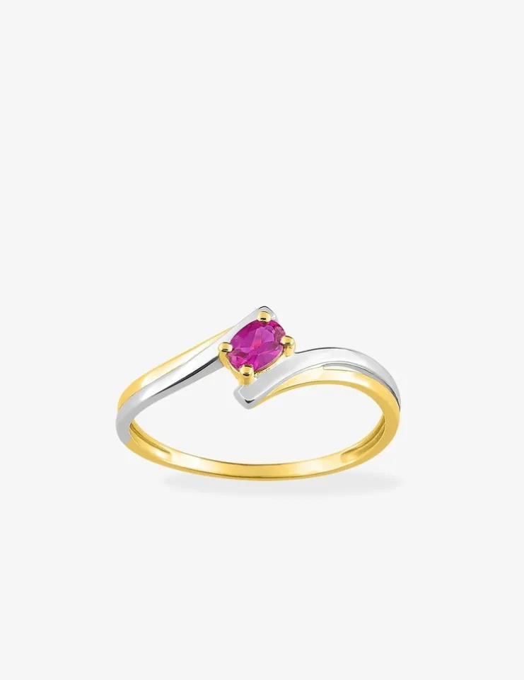 Bague fantaisie or jaune 750 ‰, rhodium et rubis SO OR