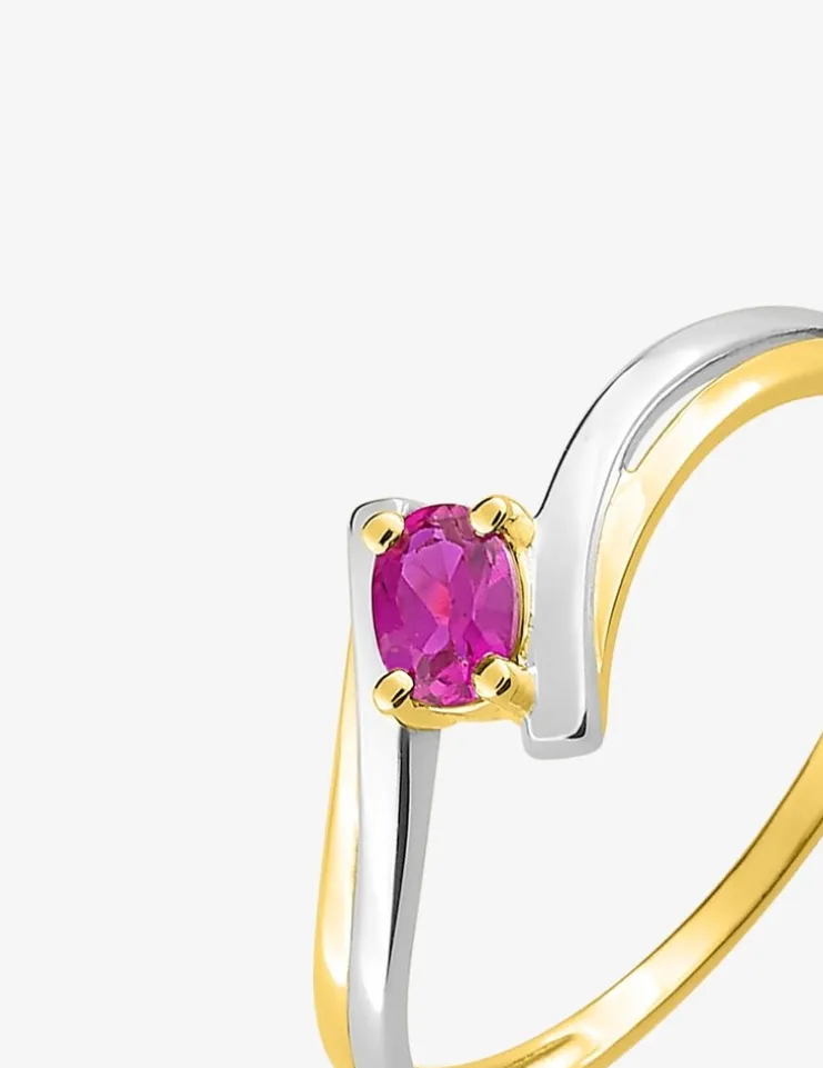 Bague fantaisie or jaune 750 ‰, rhodium et rubis SO OR