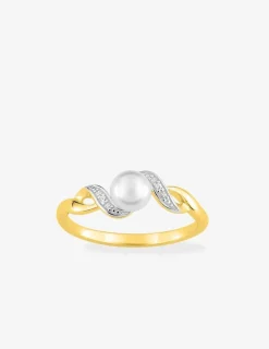 Bague fantaisie plaqué or, rhodium, oxydes de zirconium et perle 5 mm SO OR