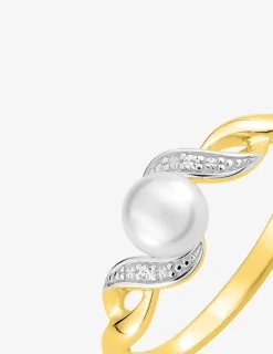 Bague fantaisie plaqué or, rhodium, oxydes de zirconium et perle 5 mm SO OR