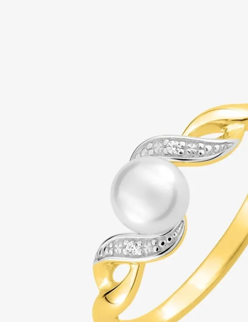 Bague fantaisie plaqué or, rhodium, oxydes de zirconium et perle 5 mm SO OR