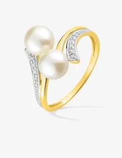 Bague fantaisie plaqué or, rhodium, oxydes de zirconium et perles 6 mm SO OR