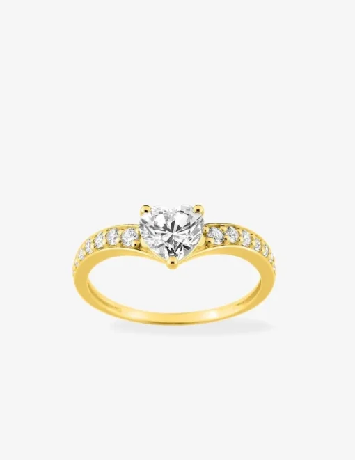 Bague fantaisie solitaire accompagné or jaune 375 ‰ oxyde de zirconium SO OR