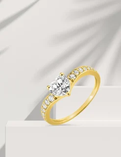 Bague fantaisie solitaire accompagné or jaune 375 ‰ oxyde de zirconium SO OR
