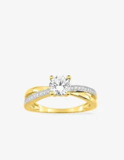 Bague fantaisie solitaire accompagné bicolore or 375 ‰ oxydes de zirconium SO OR
