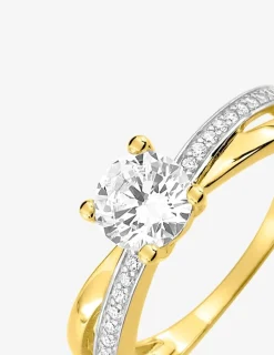 Bague fantaisie solitaire accompagné bicolore or 375 ‰ oxydes de zirconium SO OR