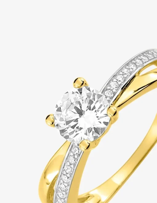 Bague fantaisie solitaire accompagné bicolore or 375 ‰ oxydes de zirconium SO OR