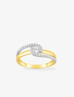 Bague fantaisie solitaire accompagné or jaune 750 ‰, rhodium et oxyde de zirconium SO OR