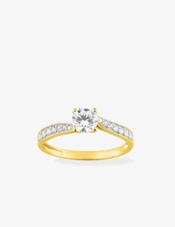 Bague fantaisie solitaire accompagné or jaune 750 ‰, rhodium, oxyde de zirconium SO OR