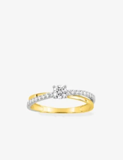 Bague fantaisie solitaire accompagné or jaune 750 ‰, oxyde de zirconium et rhodium SO OR