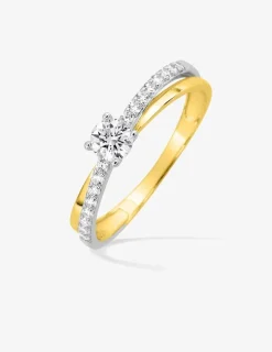 Bague fantaisie solitaire accompagné or jaune 750 ‰, oxyde de zirconium et rhodium SO OR