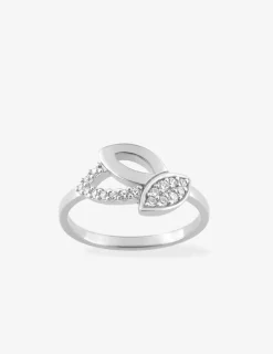 Bague feuilles argent 925‰ rhodié et oxydes de zirconium SO OR
