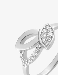 Bague feuilles argent 925‰ rhodié et oxydes de zirconium SO OR