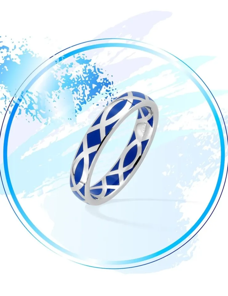 Bague fine Confidence Or blanc 375‰ et laque bleue SO OR
