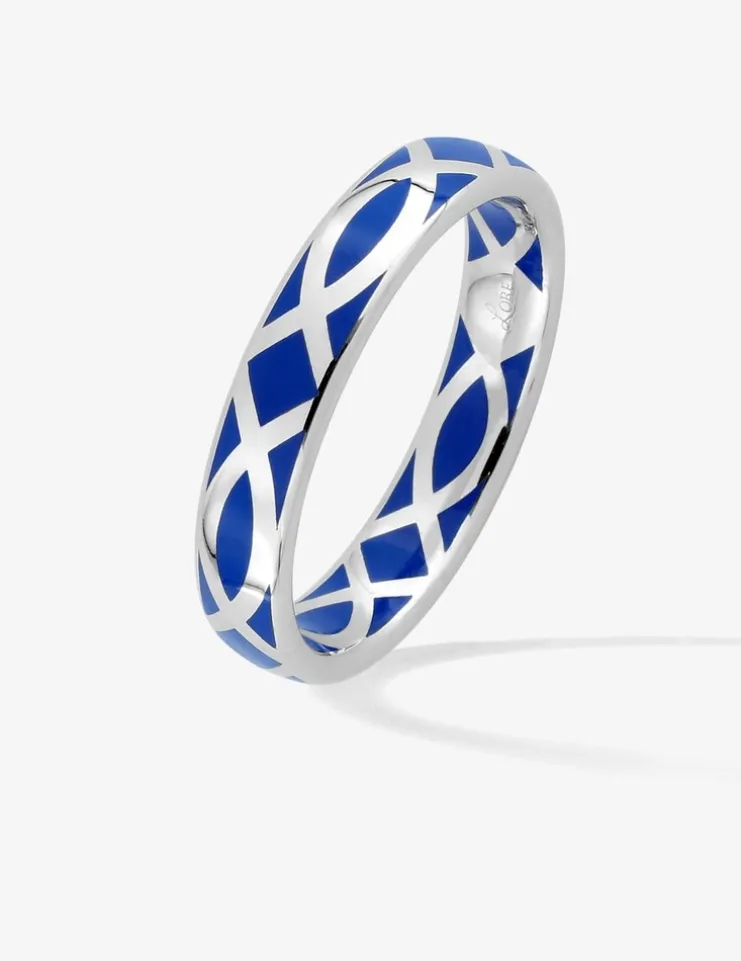 Bague fine Confidence Or blanc 375‰ et laque bleue SO OR