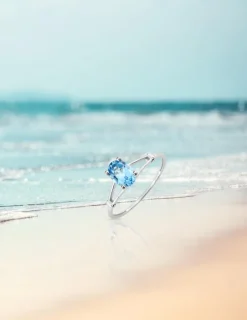 Bague fine or blanc 375‰, topaze SO OR