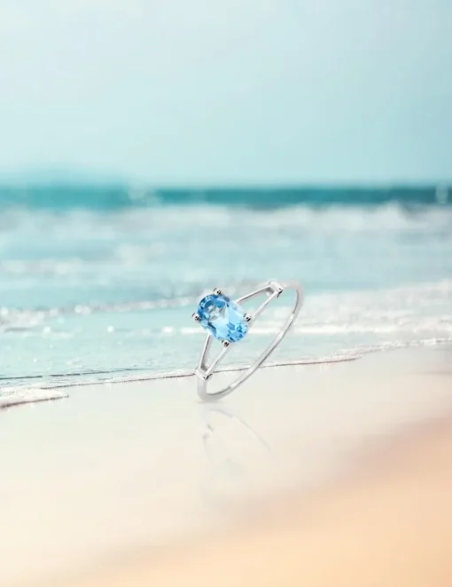 Bague fine or blanc 375‰, topaze SO OR
