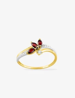 Bague fleur en or jaune 375‰, rubis et oxyde de zirconium SO OR